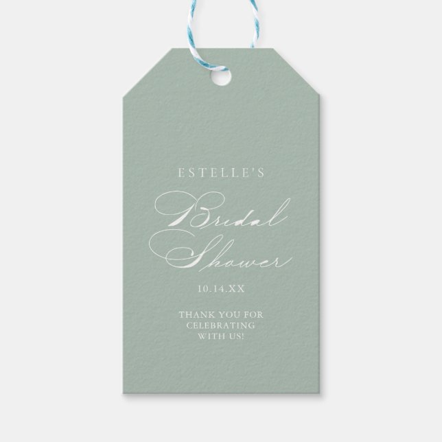 Étiquettes-cadeau Fête des mariées de calligraphie blanche verte (Devant)