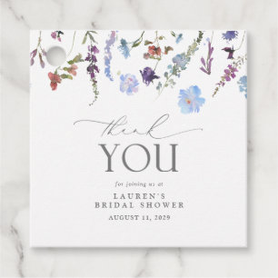 Étiquettes Cadeau Fête des mariées de Fleur sauvage d'aquarelle bleu