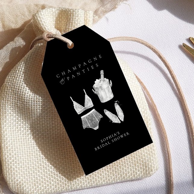 Étiquettes-cadeau Fête des mariées de lingerie moderne noire (Créateur téléchargé)