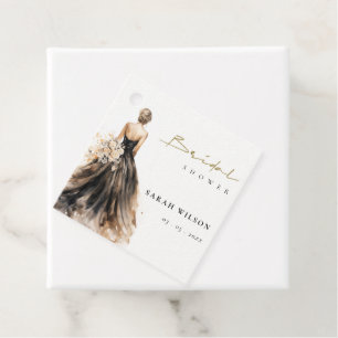 Étiquettes Cadeau Fête des mariées de Mariage d'aquarelle noire