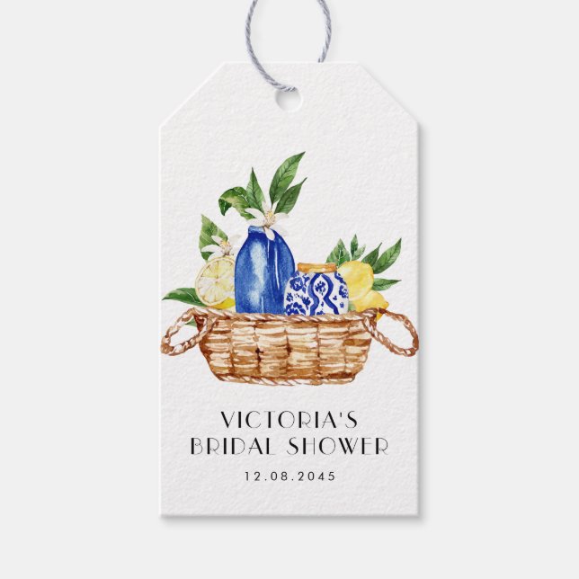 Étiquettes-cadeau Fête des mariées de panier méditerranéen aquarelle (Devant)