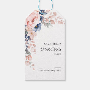 Étiquettes-cadeau Fête des mariées de script de fleurs bleu rose