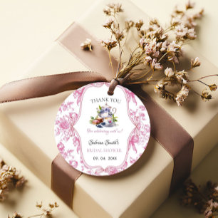 Étiquettes Cadeau Fête des mariées de thé Fleur sauvage rose Merci d