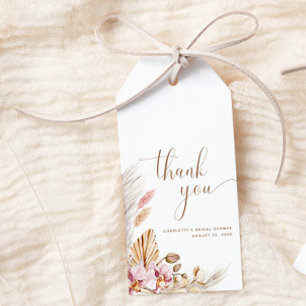 Étiquettes-cadeau Fête des mariées en laiton rose Boho Floral Pampas