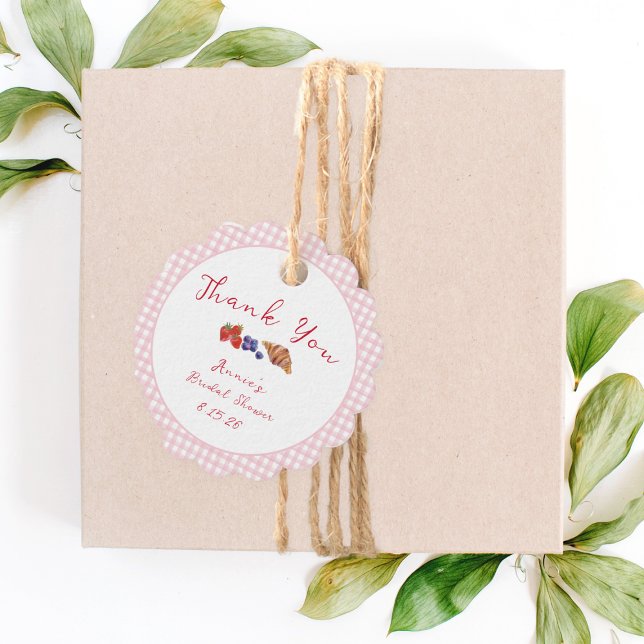 Étiquettes Cadeau Fête des mariées En vichy Brunch Merci rose clair (Créateur téléchargé)