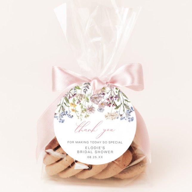 Étiquettes Cadeau Fête des mariées fleur sauvage ronde Favoriser Tag (Créateur téléchargé)