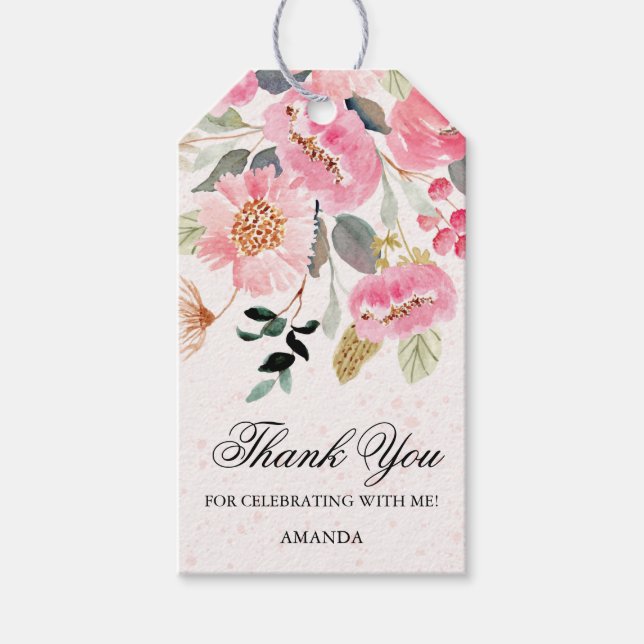 Étiquettes-cadeau Fête des mariées Fleur sauvage rose chic préférée (Devant)