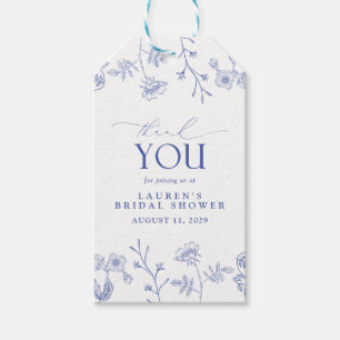Étiquettes-cadeau Fête des mariées Florale Bleu & Blanc Personnelle