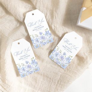 Étiquettes-cadeau Fête des mariées florale bleu poussiéreux