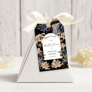 Étiquettes-cadeau Fête des mariées Florale Exclusive Or Et Noir