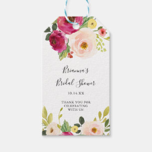 Étiquettes-cadeau Fête des mariées florale rose verdoyante
