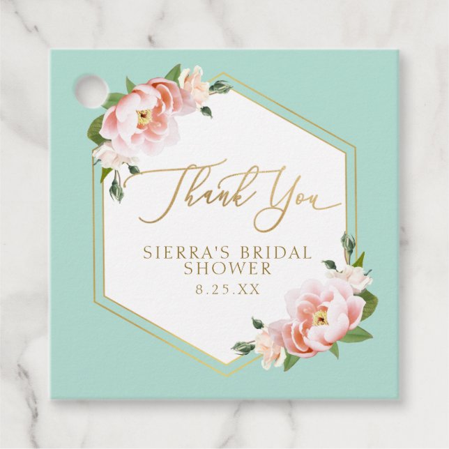 Étiquettes Cadeau Fête des mariées géométrique Mint Green Blush Pink (Devant)