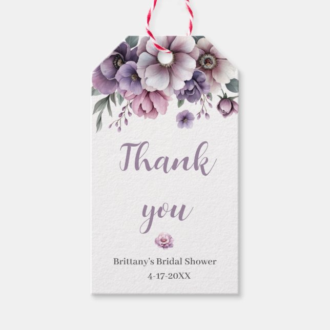 Étiquettes-cadeau Fête des mariées Lavender Aquarelle Florale (Devant)