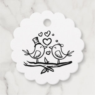 Étiquettes Cadeau Fête des mariées mignonne Noir Blanc Lovebirds Mar