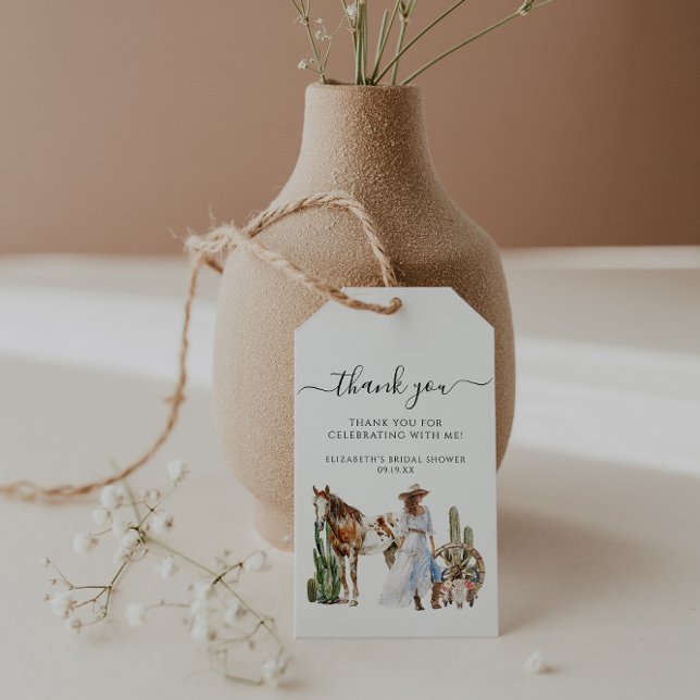 Étiquettes-cadeau Fête des mariées occidentale de Boho | MERCI (Créateur téléchargé)