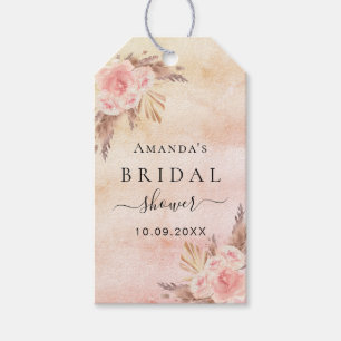 Étiquettes-cadeau Fête des mariées pampas herbe blush rose merci