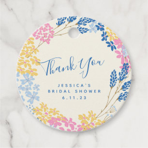 Étiquettes Cadeau Fête des mariées personnalisée Fleur Jaune Bleue