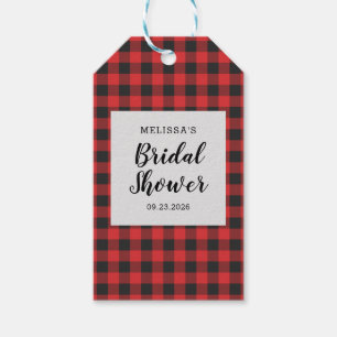 Étiquettes-cadeau Fête des mariées Plaid Black Red Buffalo Lumberjac