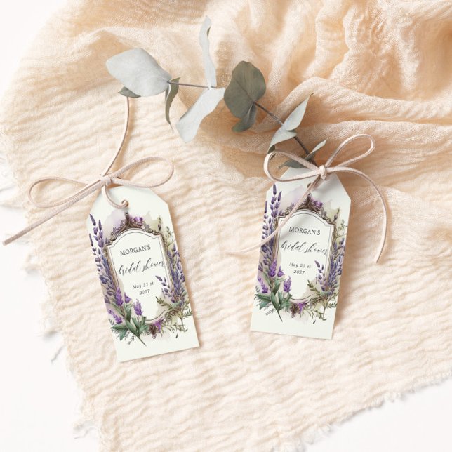 Étiquettes-cadeau Fête des mariées Régale Lavande Aquarelle (Créateur téléchargé)