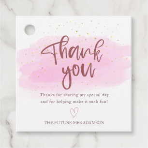 Étiquettes Cadeau Fête des mariées rose or Merci