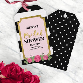 Étiquettes-cadeau Fête des mariées Roses roses roses noires et blanc