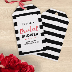 Étiquettes-cadeau Fête des mariées rouge chic noir et blanc
