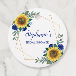 Étiquettes Cadeau Fête des mariées Tournesol bleu Merci géométrique