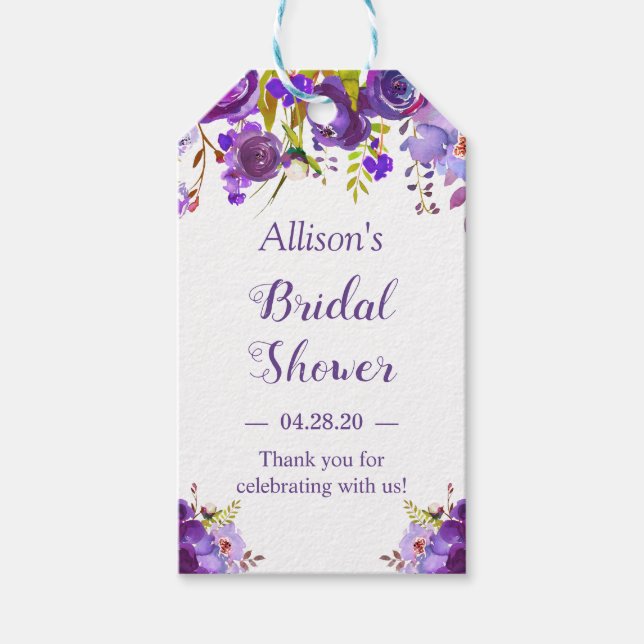 Étiquettes-cadeau Fête des mariées Violet Violet Floral Favoriser Me (Devant)