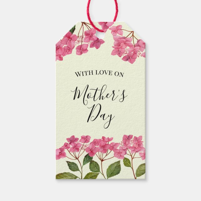 Étiquettes-cadeau Fête des mères aquarelle rose Hydrangea Lacecaps (Devant)