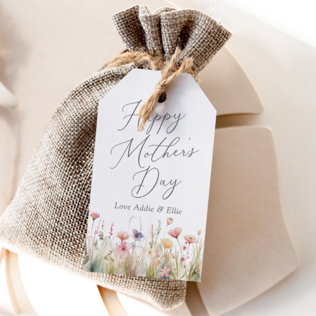 Étiquettes-cadeau Fête des mères Fleurs sauvages de l'aquarelle (Créateur téléchargé)