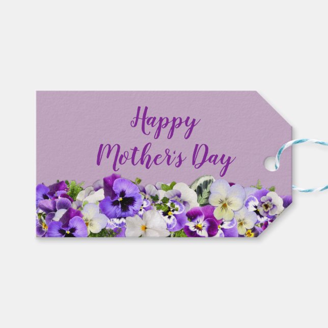 Étiquettes-cadeau Fête des mères violettes joyeuses sur mesure (Devant (Horizontal))
