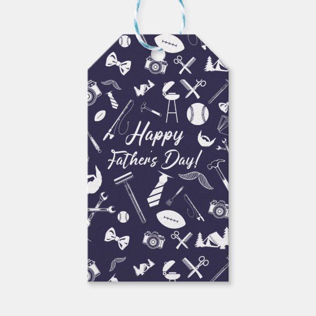 Étiquettes-cadeau Fête des pères bleue de la Marine (Devant)