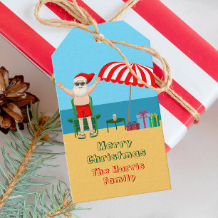 Étiquettes-cadeau Fête d'été de Noël de plage Fête du Père Noël
