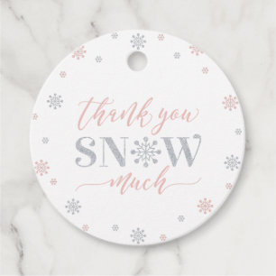 Étiquettes Cadeau Fête d'hiver merveilleux argent et rose Merci