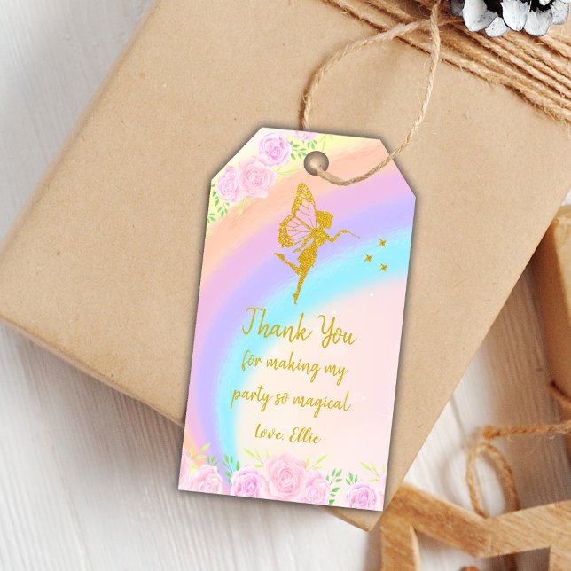 Étiquettes-cadeau Fête du Jardin magique modifiable Favoriser les Ét (Fairy Birthday Gift Tags)