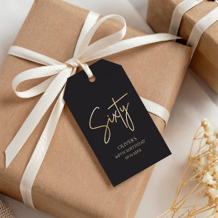 Étiquettes-cadeau Fête élégante de 60 ans d'anniversaire en noir et 