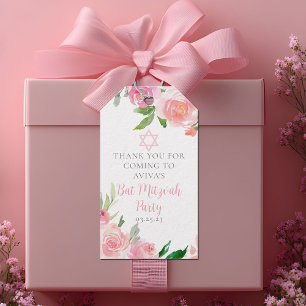 Étiquettes-cadeau Fête élégante de Bat Mitzvah Fleurs roses personna