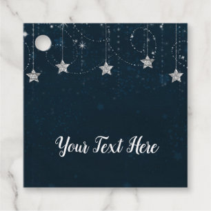 Étiquettes Cadeau Fête Étoiles Célestes Bleu Argent Enchanté