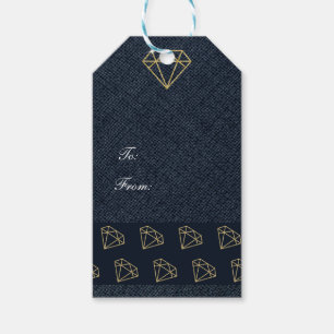 Étiquettes-cadeau Fête Glamour Or et Bleu Denim & Diamants