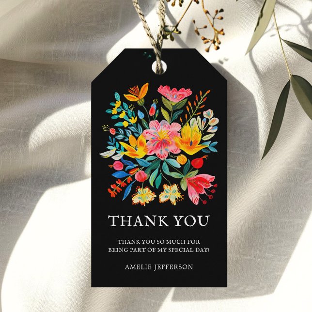 Étiquettes-cadeau Fête mexicaine noire thème floral Favoriser (Créateur téléchargé)