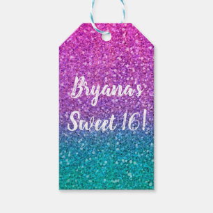 Étiquettes-cadeau Fête Pailletée Rose Turquoise Aqua Bleu et Violet