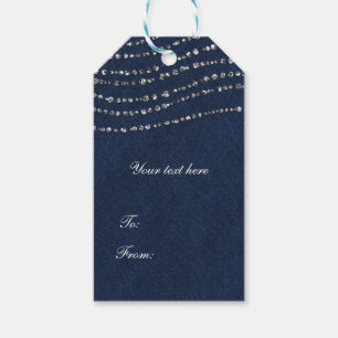 Étiquettes-cadeau Fête Paillettes de Denim Bleu et Diamants