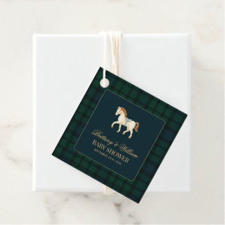 Étiquettes Cadeau Fête Prénatale de Cheval à Carreaux Tartan Rustiqu