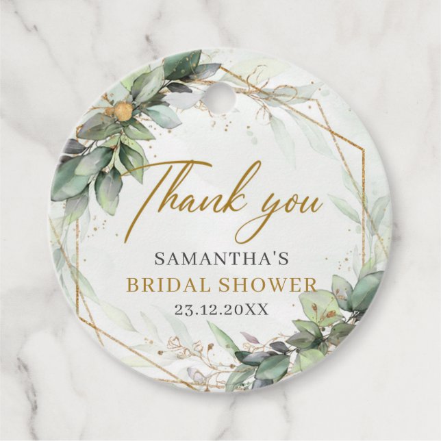 Étiquettes Cadeau Fête prénuptiale élégante boho avec verdure d'euca (Devant)