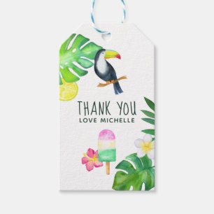 Étiquettes-cadeau Fête tropicale à l'aquarelle de Toucan d'été