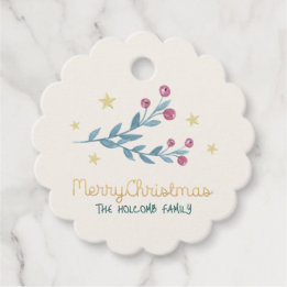 Étiquettes Cadeau Fêtes Berries et étoiles Noël d'or