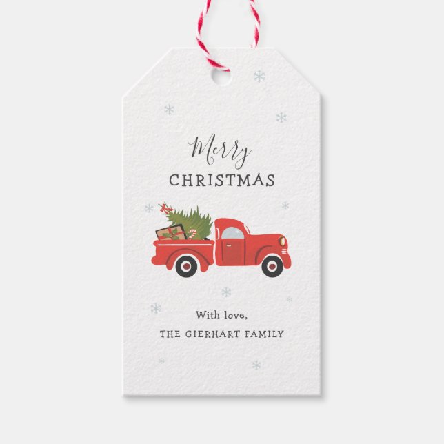 Étiquettes-cadeau Fêtes de Noël Camion Rouge (Devant)