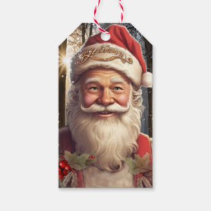Étiquettes-cadeau Fêtes de Noël Santa Claus forêt enneigée