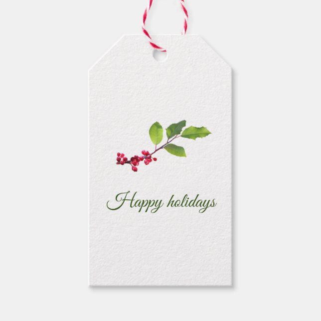 Étiquettes-cadeau Fêtes heureuses de la baie Holly Noël (Devant)