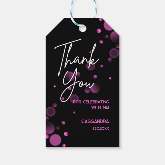 Étiquettes-cadeau Fêtons l'anniversaire rose Bokeh Gradient noir (Devant)